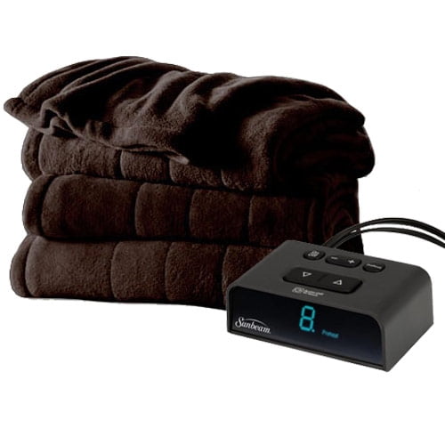 Sunbeam Heated Electric Blanket Channeled Microplush Full Size Walnut