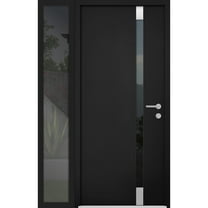 Front Exterior Prehung Steel Door / Cynex 6777 Black / Side Exterior Window / Stainless Inserts Single Modern Painted-W36 16" x H80"-Left-hand Inswing