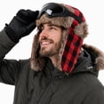 thumbnail image 2 of TKKCS Unisex Winter Plaid Trapper Hat with Matching Goggles Windproof Warm Faux Fur Ear Flaps Ski Hat Red Free Size, 2 of 6