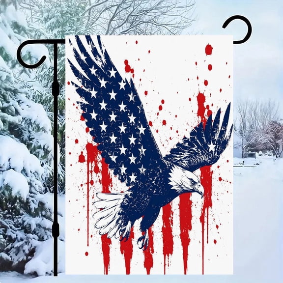 RKSupls Patriotic Linen Double Sided Garden Flag, Independence Day Themed Yard Decor, Eagle Stars Stripes Splatter Outdoor Banner for Holiday Lawn