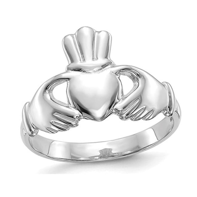 Ladies Claddagh Ring in Polished 14K White Gold