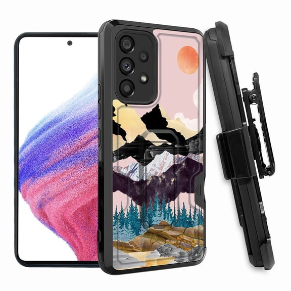 ANJ  Rugged Shockproof Hoster Case w/Card Slot, Kickstand   Tempered Glass Cover for Samsung Galaxy A33 5G - Marble Mountain