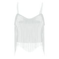 thumbnail image 5 of FRSASU Women's Sleeveless Fringe Camisole Tops Round Neck Spaghetti Strap Summer Cami Shirts White, 5 of 9