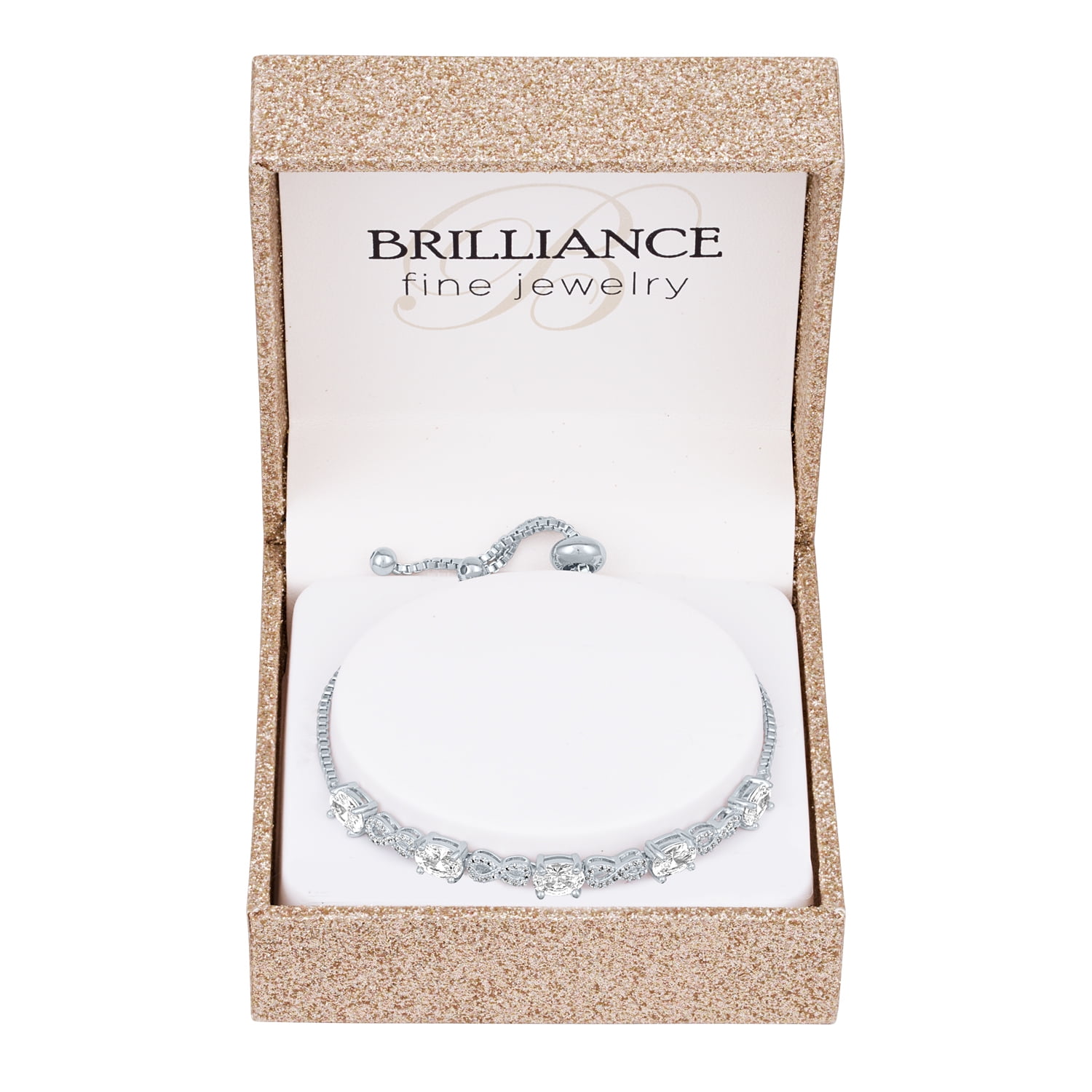 Sterling Silver Plated Brass Simulated Diamond Adjustable Bracelet