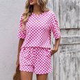 thumbnail image 4 of Stichou Women's Plaid 2 Piece Short Sets 2026 Summer Spring Lounge Beach Travel Vacation Outfits Matching Shorts Sweatsuit with Pockets Hot Pink XL, 4 of 6