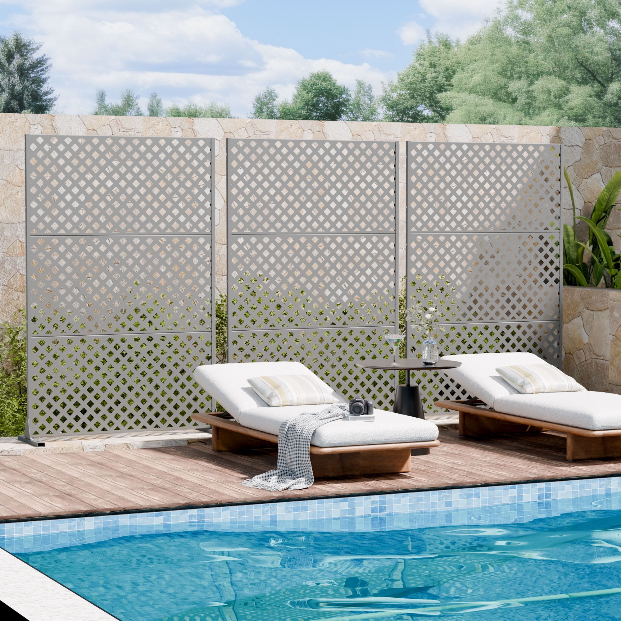 MAYEERTY 72*47in Outdoor Privacy Screen, Horizontal Slat Metal Privacy Panel, Pool Privacy Divider for Patio, Balcony