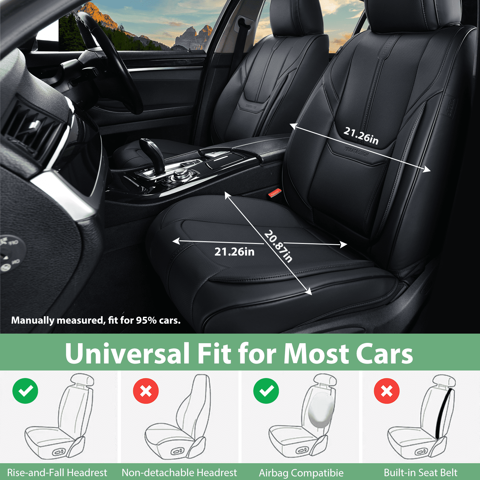 HOMOSTARRY Car Seat Cover Front Seats Only, Leather Front Seat Covers Waterproof Car Seat Protector Airbag Compatible Universal Fit for Most SUV Sedans, Trucks Black