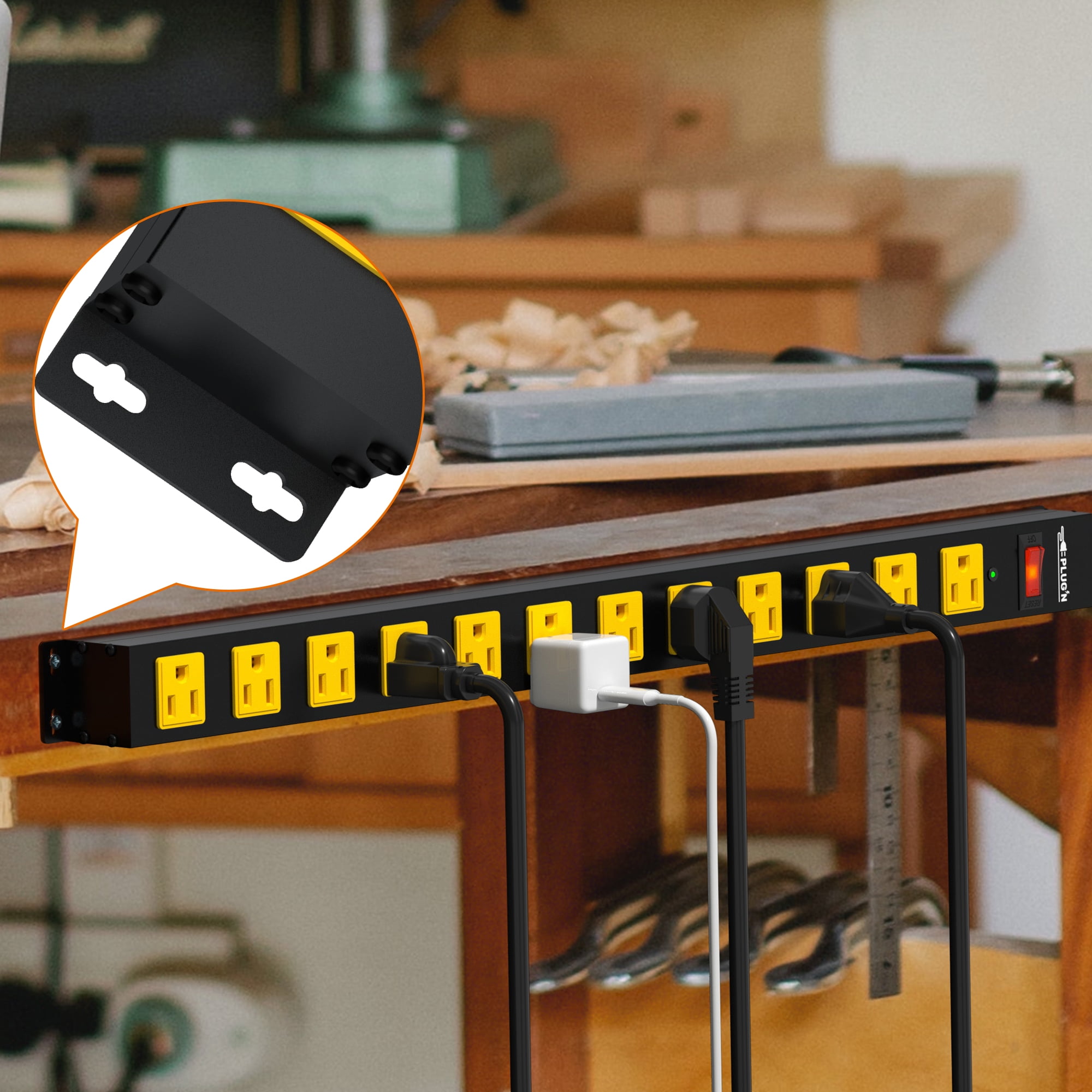 12 Outlet Long Power Strip, 2100 Joules Surge Protector 6FT Power Cord, Wide Spaced Outlet Power Bar, Overload Protection Switch, Industrial Heavy Duty for Work Bench, Shop, Garage