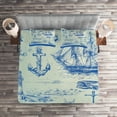 thumbnail image 2 of Ambesonne Fishing Quilted Coverlet 3 Pcs, Whale Wheel Sketch, King Size, Eggshell Blue, 2 of 2