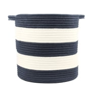 Medium Cotton Rope Baskets with Handles Woven Baskets Rope Bins 12.2x11.8" Laundry Hamper Nursery Baskets , Navy Blue and White