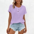thumbnail image 2 of Wensltd Women Pullover Tops Solid Color Button Round Neck Plus Size Short Sleeve Blouses Soft Comfortable Purple, 2 of 5