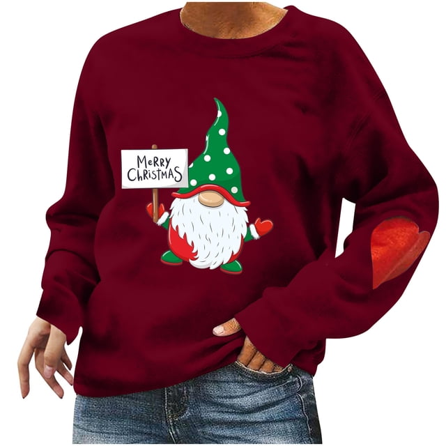CEHVOM Femmes Manches Longues Col Rond Imprimé de Noël T-Shirt Décontracté Chandail Blouse