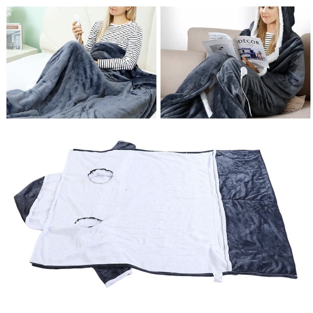 Manta Térmica Portátil, Manta Térmica De Franela Con Mangas, Capucha Y Bolsillo Para Los Pies, 10 Niveles De Calefacción Eléctrica, Manta Térmica