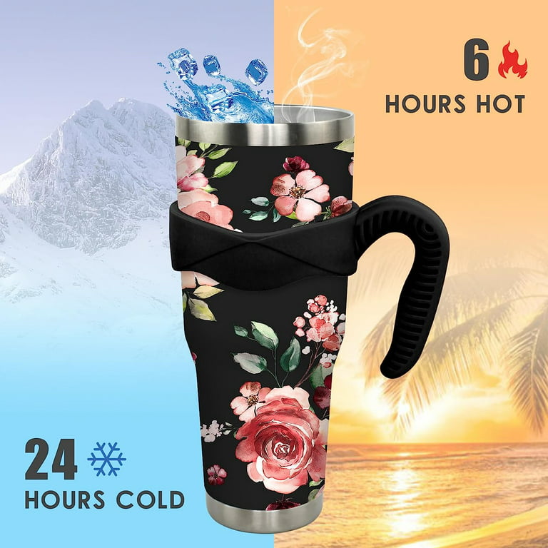 40 oz Tumbler with Handle and Straw Leak Proof 40 oz Retor Floral Cup  Insulated Stainless Steel Flower Coffee Travel Mug Slim 40oz Tumbler with  Handle