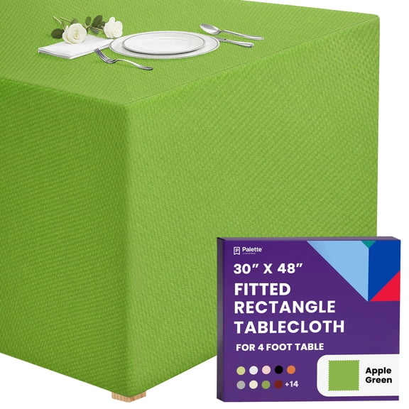 Gee Di Moda Fitted Tablecloth - 48 x 30 Inch Apple Green Floor-Length Fitted Table Cloth for 4 Foot Rectangle Table, Heavy Duty Washable Fabric for Parties, Dinner, Weddings, Baby Shower & Trade Show