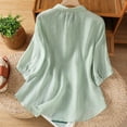 thumbnail image 3 of LEKWK Linen Tops for Women V Neck Button Down Summer Tops Short Sleeve Lightweight Floral Embroidered Loose Shirts Fashion Beach Vacation Daily Outfits, 3 of 8