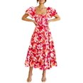 thumbnail image 1 of Vestido PRETTYGARDEN Floral Rojo con Mangas Abullonadas y Largo Midi Talla Grande, 1 of 5