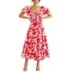 thumbnail image 1 of Vestido PRETTYGARDEN Floral Rojo con Mangas Abullonadas y Largo Midi Talla Grande, 1 of 5