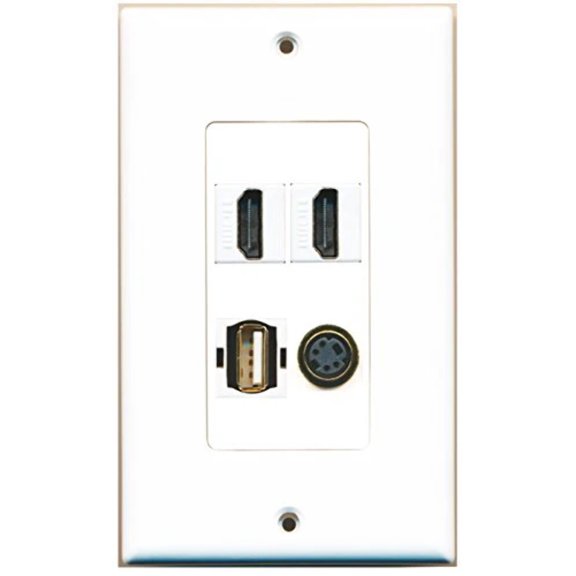 RiteAV - 2 Port HDMI 1 Port USB A-A 1 Port S-Video Wall Plate Decorative