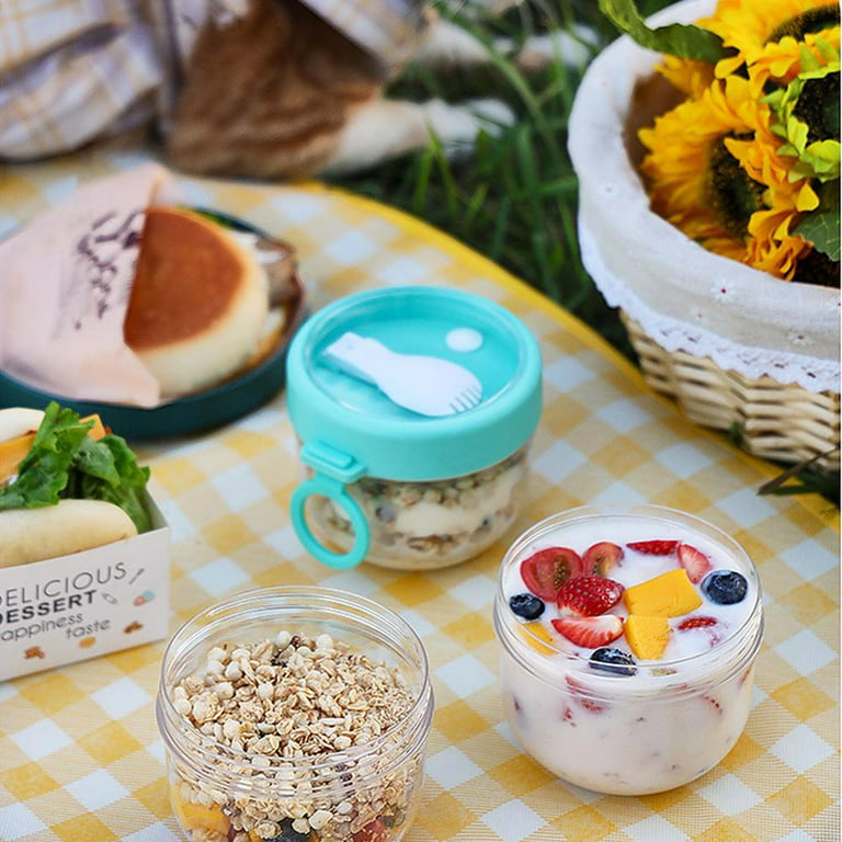 Overnight Oats Containers Glass Mason Jars 10 oz Lid and Spoon Pudding  White