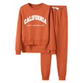 thumbnail image 1 of Gibobby Conjuntos de sudadera con bloques Conjunto deportivo de forro polar con capucha para mujer, sudadera con bolsillo y pantalón largo(Naranja,M), 1 of 3