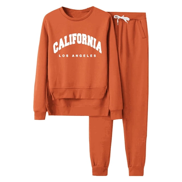 Gibobby Conjuntos de sudadera con bloques Conjunto deportivo de forro polar con capucha para mujer, sudadera con bolsillo y pantalón largo(Naranja,M)