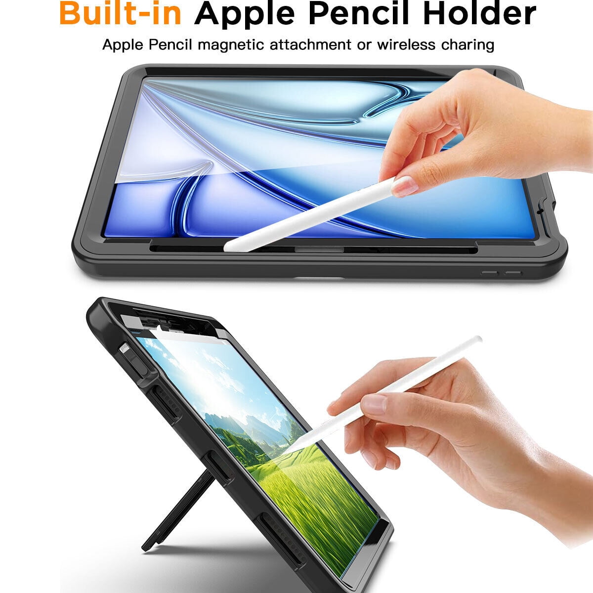 AICase For iPad Air 11-inch M2 (2024), iPad Air 5th 4th Generation 10.9 inch 2022 2020 Case with Pencil Holder,Heavy Duty Shockproof Stand Cover Screen Protector