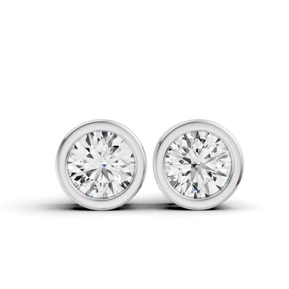 0.75 CTW Round Cut Lab Grown Diamond Solitaire Earrings With Bezel Setting in 14K White Gold