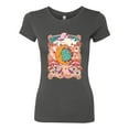 thumbnail image 2 of Wild Bobby Sun and Moon Groovy Vintage Daisy Flowers Stars Vintage Women Slim Fit Junior Tee, Dark Grey, Medium, 2 of 6