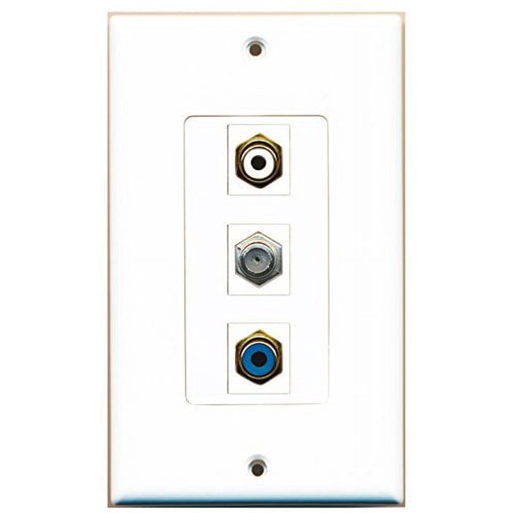 RiteAV - 1 Port RCA White and 1 Port RCA Blue and 1 Port Coax Cable TV- F-Type Decorative Wall Plate Decorative