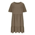thumbnail image 6 of Tianiyouqing Women Flowy Dresses Plus Size Oversized Cotton Linen Cute Midi Dresses Short Sleeve Crew Neck Business Pleated Dresses Brown 5XL, 6 of 7