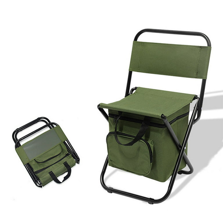 Taqqpue Outdoor Folding Chair With Cooler Bag Compact Fishing Stool Fishing  Chair With Double Oxford Cloth Cooler Bag For
