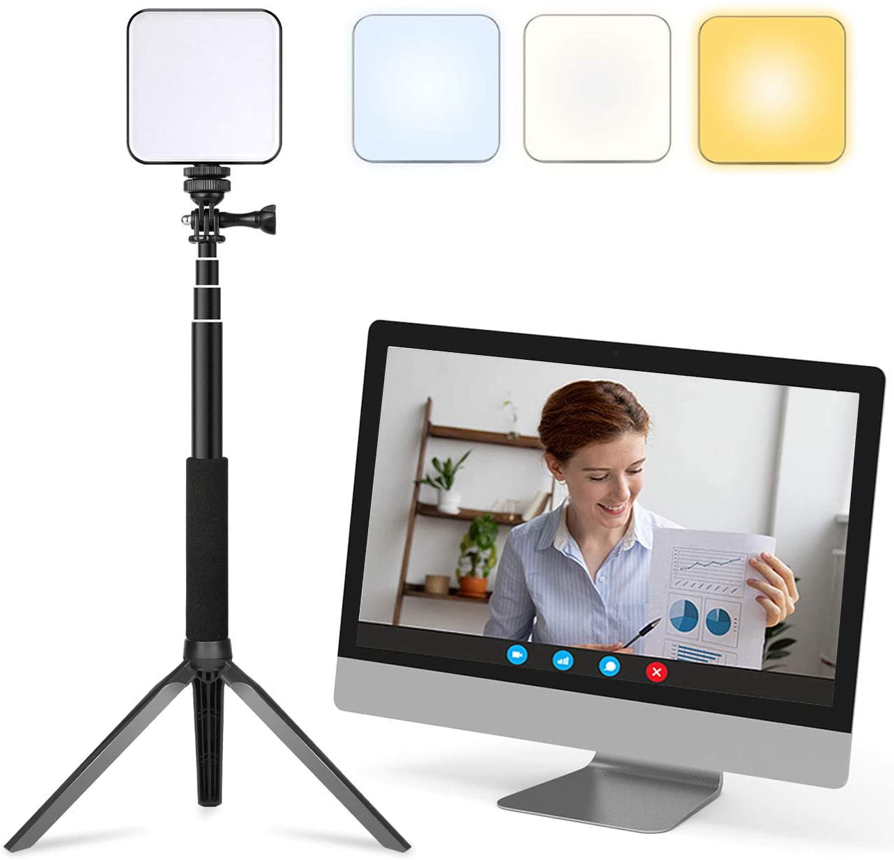 Video Conference Lighting Kits Long Cable Rechargeable Zoom Meeting Light Laptop Ring Clip on Light Small Webcam Lighting for MacBook iPad Zoom Calls Remote Work Broadcasting Live Streaming 