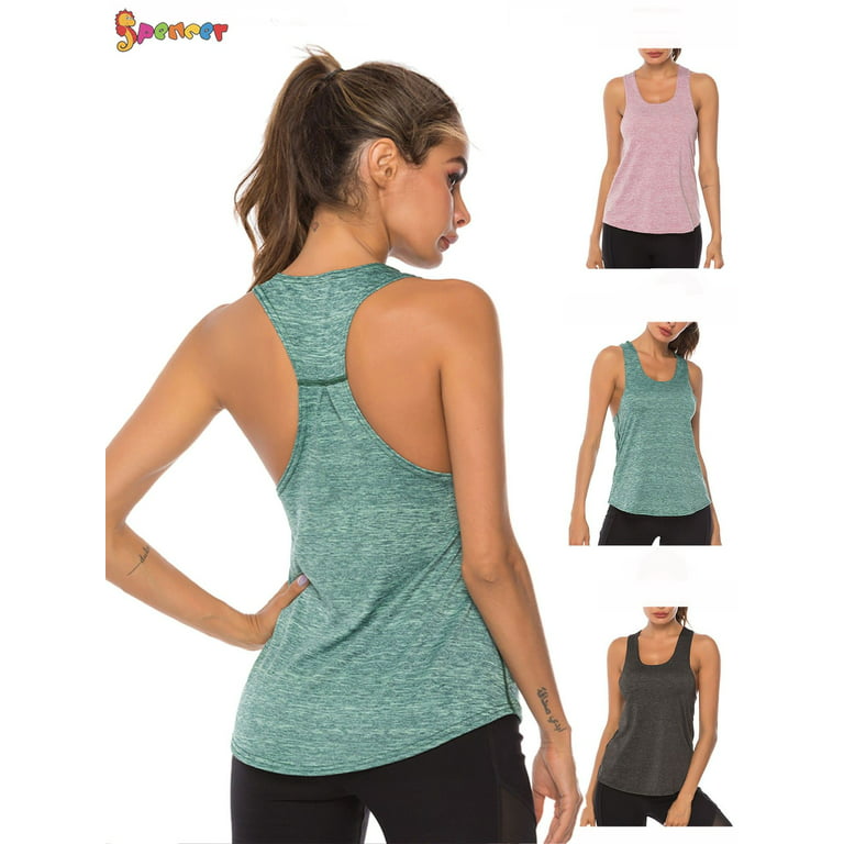 Spencer Women's Workout Tank Tops Casual Sleeveless Racerback Athletic Yoga  Tops Quick Dry Sport Shirts for Gym Exercise (M, Green)