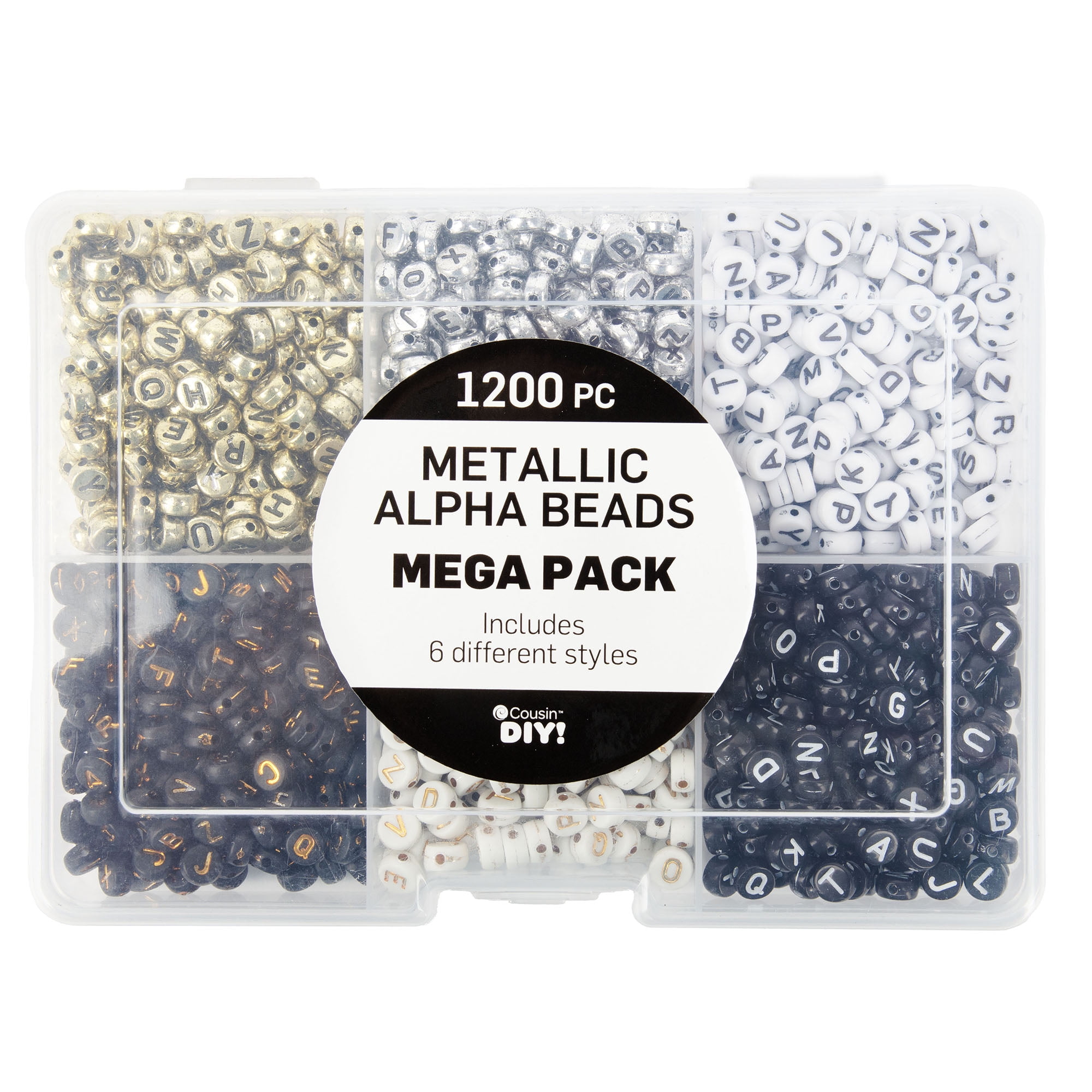 Cousin DIY Metallic Alphabet Bead Mega Mix, Silver/Gold, 1200 Piece, Unisex, Model 69991771