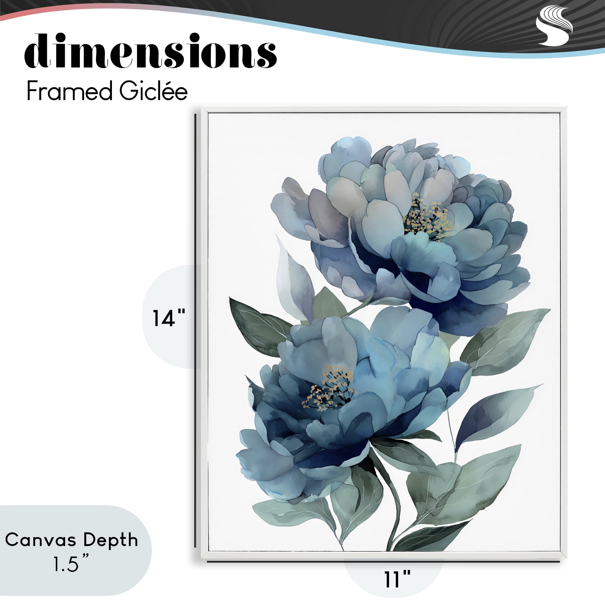 Stupell Industries Two Blue Flowers Serene Peonies White Framed Giclee Art, design by Franklyn Gregory