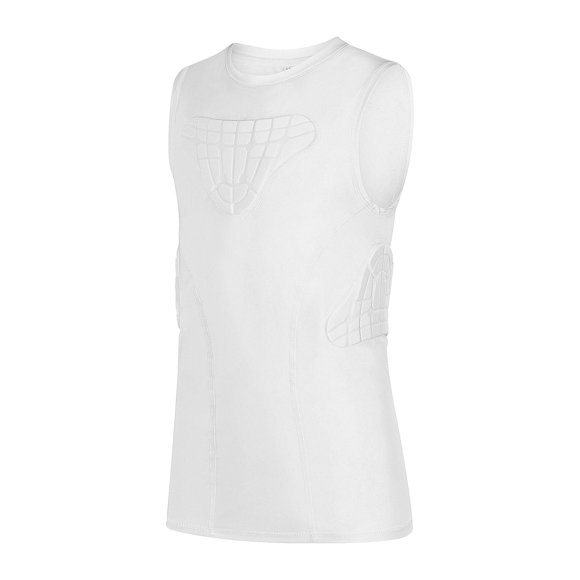 TUOYR Padded Shirt Youth Boys Padded Compression Sports Protective T-Shirt Rib Chest Protector Extreme Exercise (White Padded Vest, Y-L(Chest 28.5inch~30.5inch))