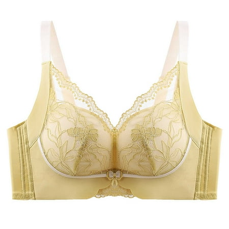 Womens Sexy Floral Lace Bras Full Coverage Push Up Non Padded Underwire Unlined Soft High Impact Sports Bra Yellow 3 34B