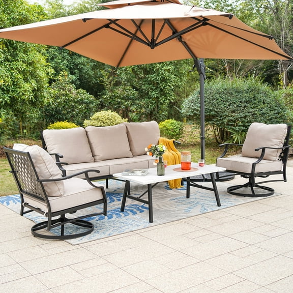 MF Studio 5-Seat Patio Conversation Set Metal Outdoor Furniture Sofa Set for 5 Person Beige