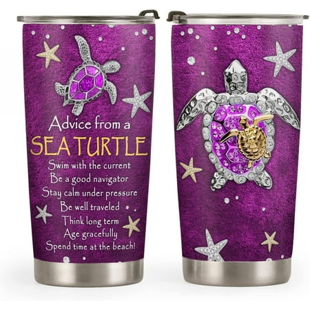 

20oz Sea Turtle Gifts for Women Gifts for Turtle Lovers Ocean Gifts Beachy Gifts Valentines Day Gifts for Her Beach Themed Turtle Advice Tumbler Cup Insulated Travel Coffee Mug with Lid