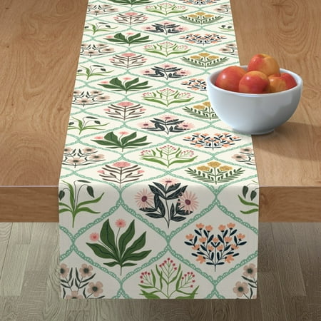 

Cotton Sateen Table Runner 90 - Sweet Floral Garden Botanical Ogee Cottagecore Blush Pink Cream Mint Print Custom Table Linens by Spoonflower