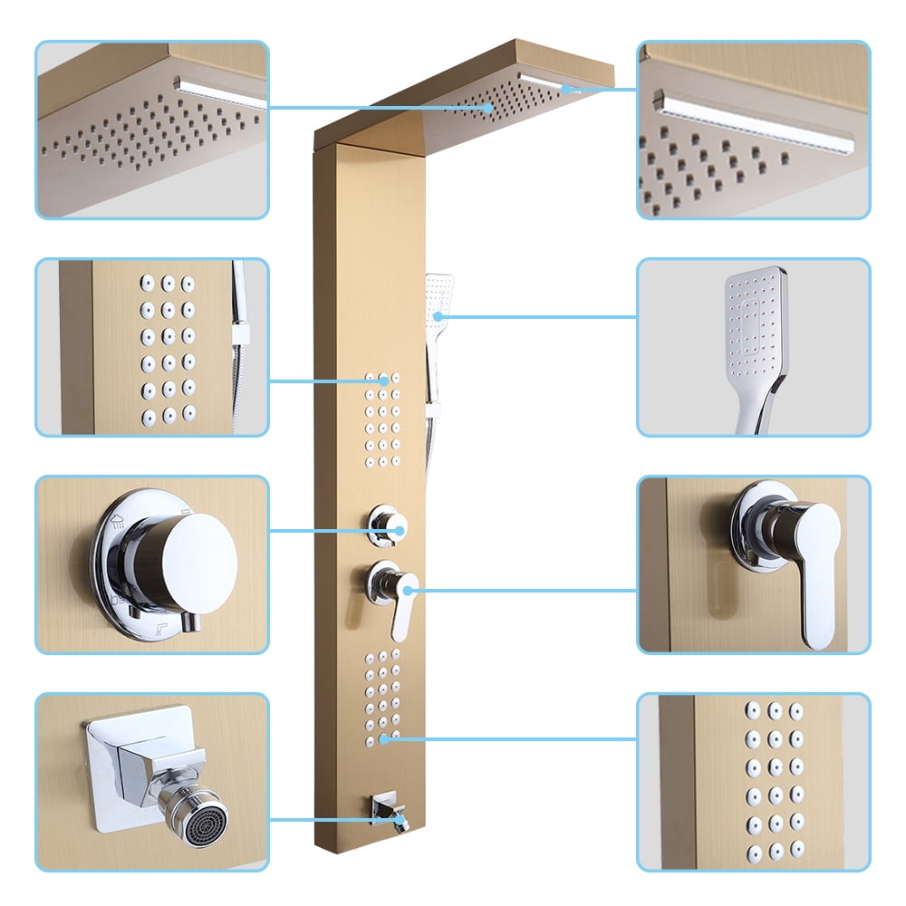 Details about   Bathroom Mixer Gold Shower Panel Digital Screen Massage Jets Wall Mounted Units 