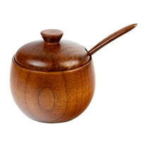 Vintage Wooden Lid Jar with Attached Spoon Cellar Style Kitchen Canister for Sugar Flour Coffee Tea Spice Organization Pantry Storage Container Anti Moisture and Clutter