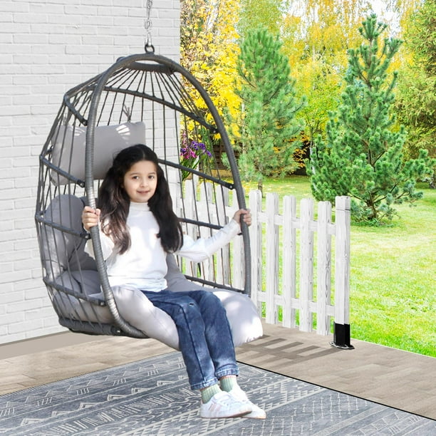 NICESOUL Gray Outdoor Wicker Swing Egg Chair Without Stand, Hanging