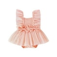 thumbnail image 2 of Elippeo Infant Baby Girls Tulle Romper Dress 3 6 12 18 Months Dot Print Flying Sleeve Square Neck Bow Jumpsuit, 2 of 9