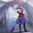 thumbnail image 5 of Gelikeya Girls Halloween Party Dress Size 3-12, Skirts + Hat + Handbroom + Gloves + Socks, Novelty Dark Arts Outfit Clothes, 5 of 6