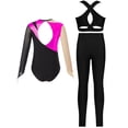 thumbnail image 4 of iiniim Kids Girls Ice Figure Skating Gymnastics Leotard Rhinestones Mesh Patchwork Bodysuit with Sleeveless Vest Hot Pink 10, 4 of 7