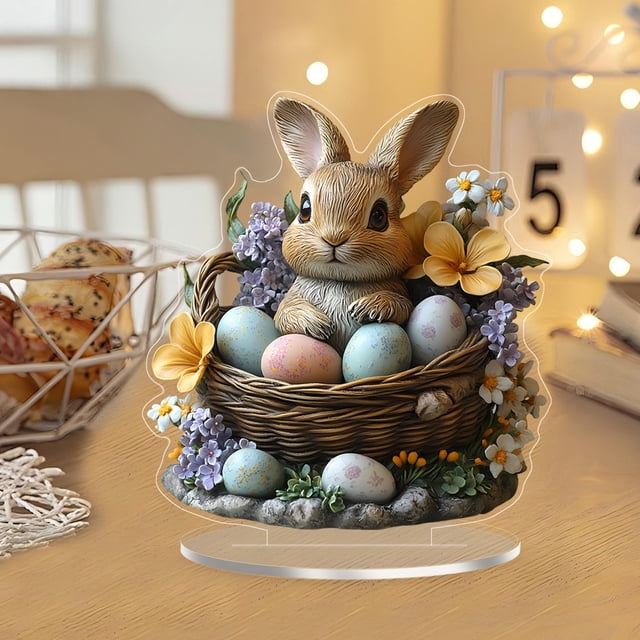 Huevos de Pascua, Conejos, Adorno Acrílico 2D, Decoración para Festivales, Adornos para El Hogar, Manualidades, Decoración.