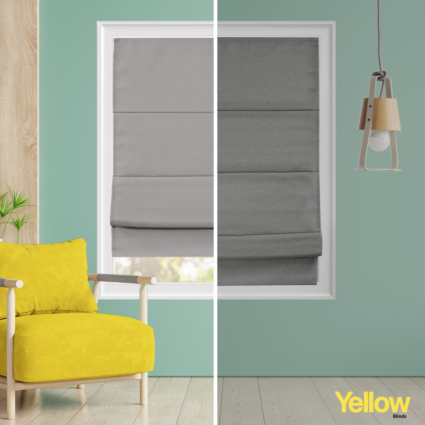 Yellow Blinds Cordless Blackout Roman Shade, Del Mar Pearl Grey - 35"W X 64"H