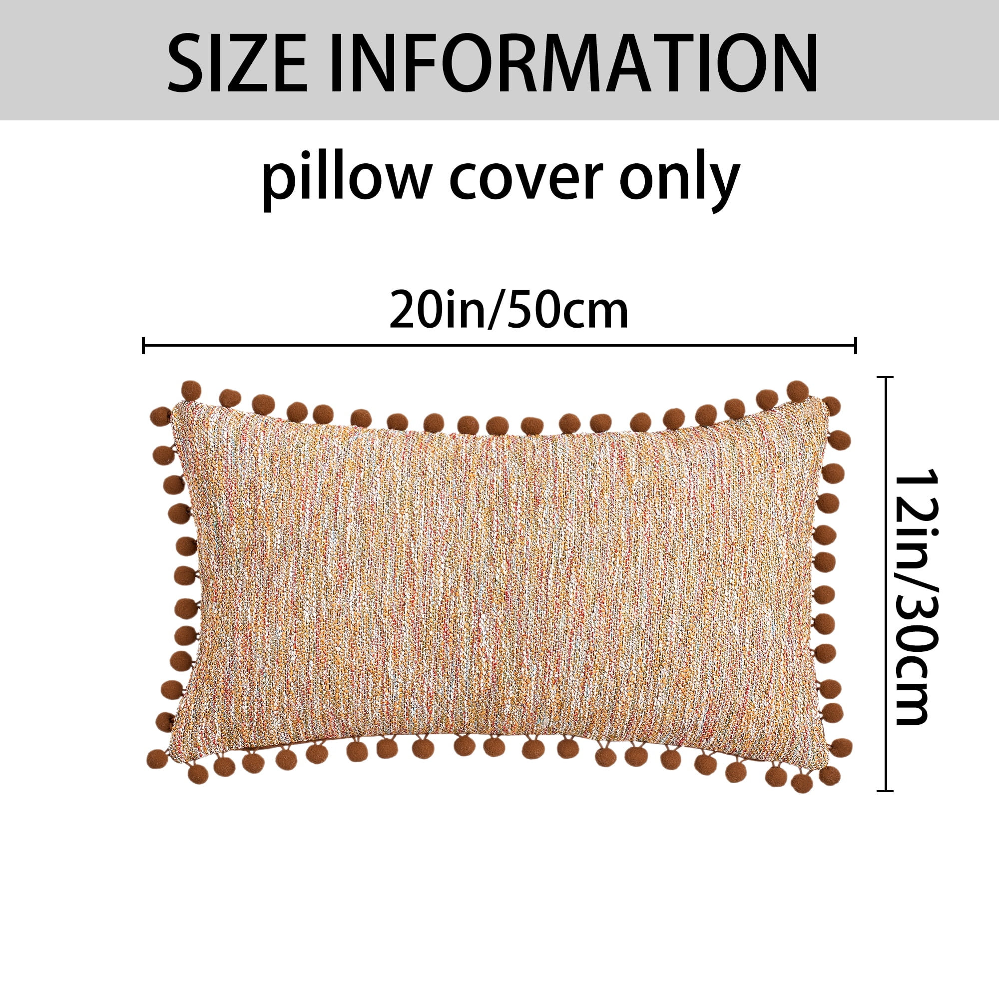 Unique Bargains Pack of 2 Chenille Throw Pillow Covers with Pom-poms 20" x 12" Brown